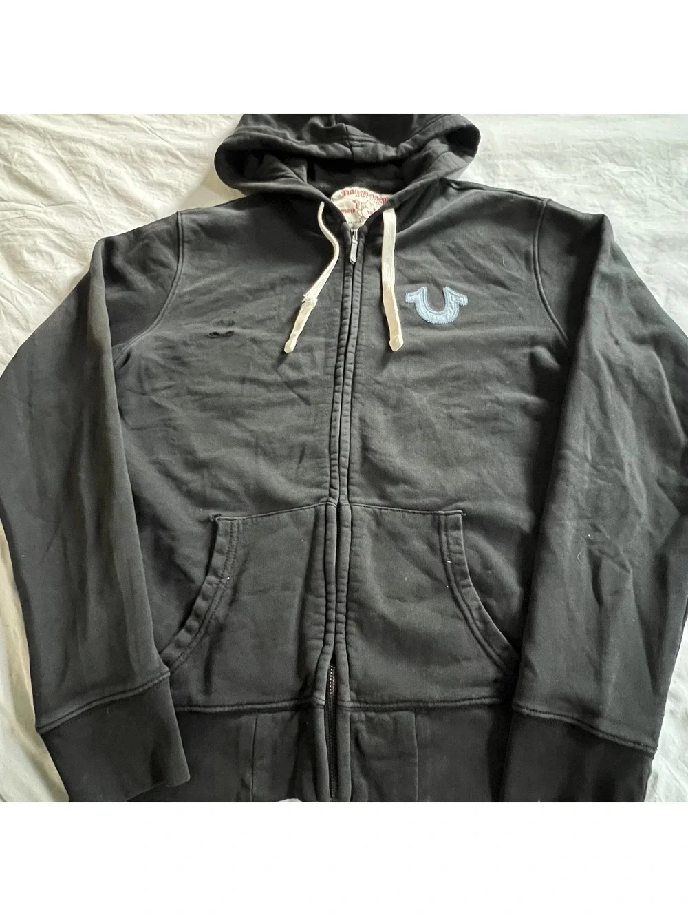 True Religion Stitched Jersey Style Full Zip Hoodie Sweater Small Streetwear Y2k